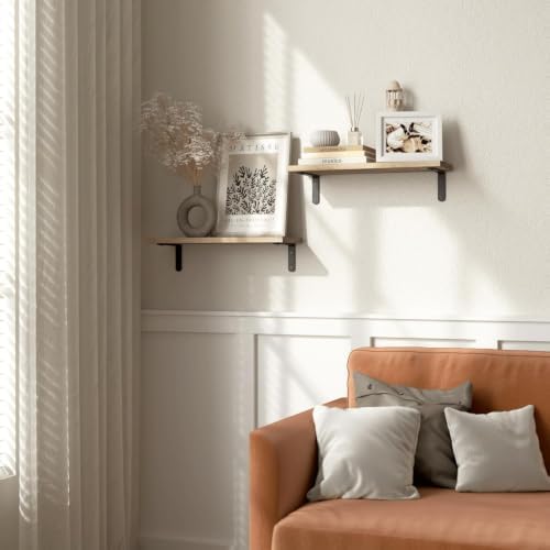 RICHER HOUSE Rustic Wood Floating Shelves, 2-Set Wall Mounted Shelves - Image 2