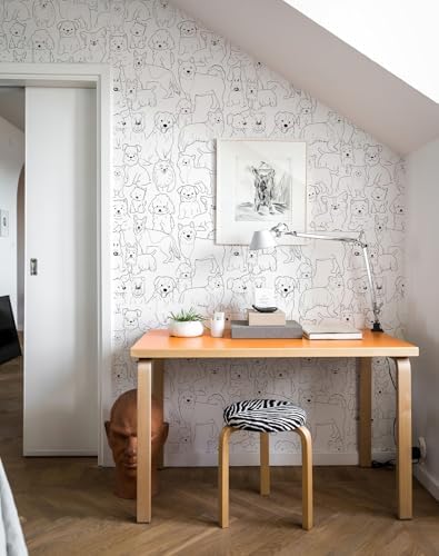 Nursery Wallpaper Black and White Dog Animals Peel and Stick Self-Adhesive - Image 4