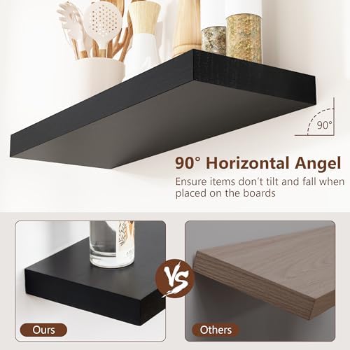 fuqing Black Floating Shelves for Wall, 17 Inch Wood Wall Shelves Set of 3 - Image 5