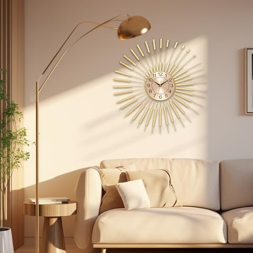 Large Wall Clocks for Living Room Decor 24 Inch Gold Starburst Wall Clock - Image 3