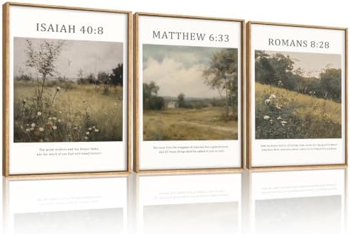 LHIUEM Bible Christian Scripture Framed Canvas Wall Art Set, Jesus Religious by LHIUEM
