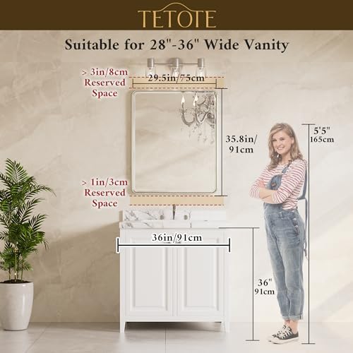 TETOTE Brushed Nickel Mirrors for Wall 30 x 36 Beveled Edge Tempered Glass - Image 2