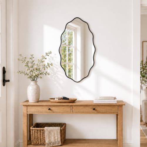 PERFNIQUE Black Scalloped Mirror, Hanging Leaning - Image 7