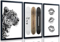 Framed Stockholm Style Canvas Wall Art Set of 3 Black and White Fashion Leopard by JBZDD