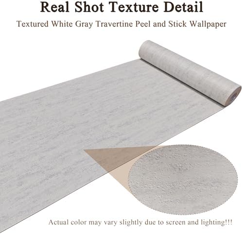 White Gray Travertine Peel and Stick Wallpaper, 47.2 x 394 in - Image 2