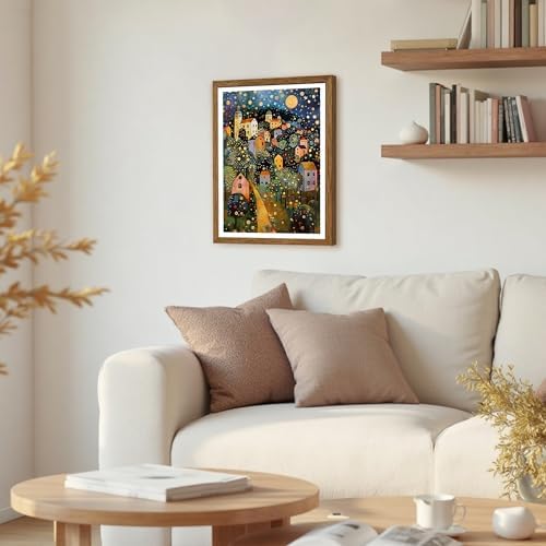 AVECCO Gustav Klimt Style Village Night Wall Art Framed Canvas 12x16 Inch - Image 4