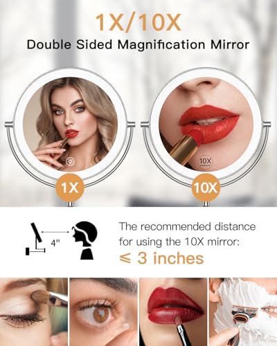 Gospire 9” Wall Mounted Lighted 1X/10X Magnifying Mirror - Image 3