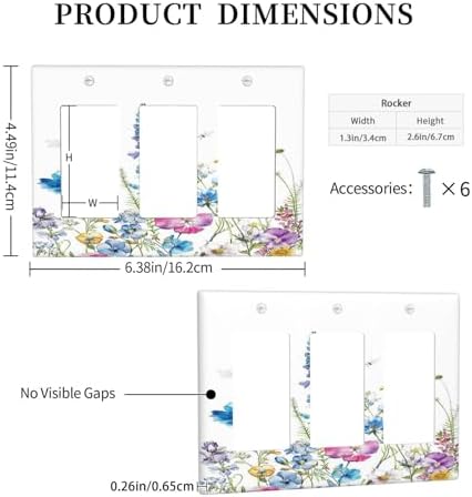 Light Switch Covers Boho Colorful Flowers Plants And Dragonflies 3 Gang Rocker - Image 5