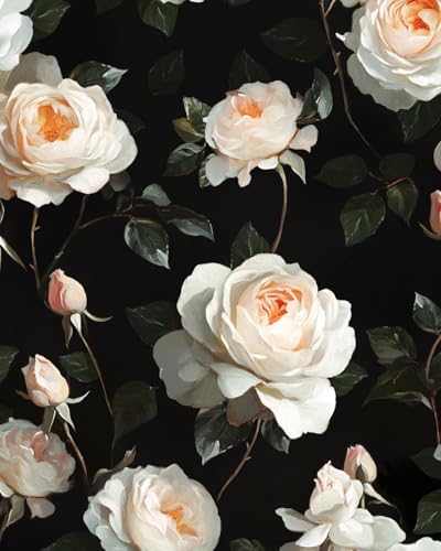 Black White Vintage Floral Peel and Stick Wallpaper 17.5" x 118" by XRUIBZI