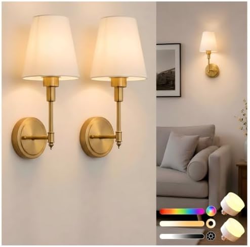Battery Operated Wall Sconce: Set of 2 Wireless Wall Light 12000mAh by DORESshop
