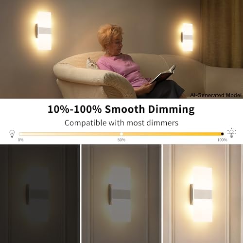 Modern LED Wall Sconces Set of 2, Dimmable 11.4-Inch Brushed Nickel Fixture - Image 2