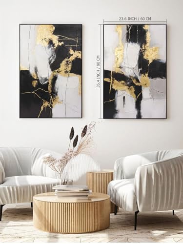 SAFERRYHOME Framed Abstract Black and Gold Modern Wall Art, Large 24"x36"x2 - Image 3