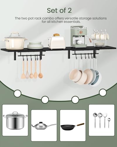 CHOEZON Wall-Mounted Pot Racks, Floating Shelves, Wall Shelves, Vintage Pot - Image 6