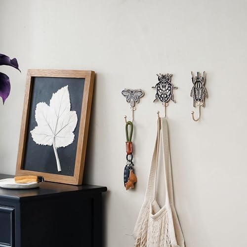 SOFFEE DESIGN Set of 3 Black Insect Hooks, Floral Pattern Wings, Wall Hangers - Image 3