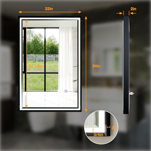 22x34 LED Bathroom Mirror with Lights, Beveled Framed Smart Bathroom Vanity - Image 6