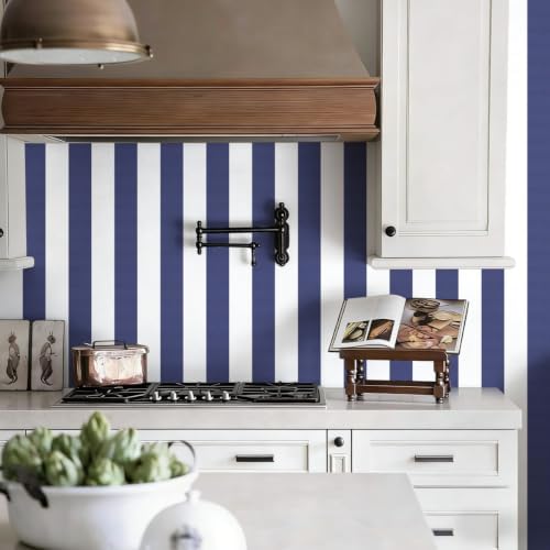 Jeweluck Blue Striped Wallpaper Peel and Stick Wallpaper 17.7”x118.1” - Image 2