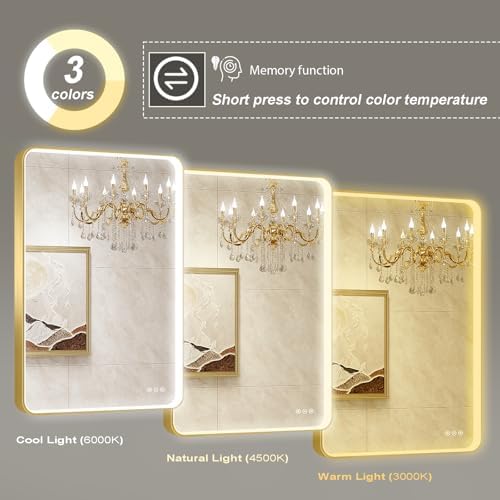 LED Mirror for Bathroom 24X36 Inch Gold Framed - Image 2
