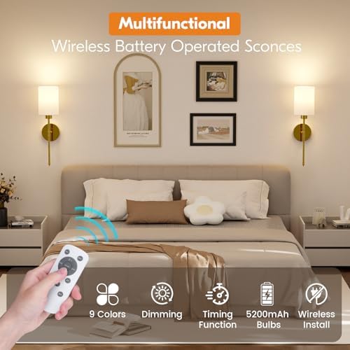 NIORSUN 20.67 inch Battery Operated Wall Sconce Set of 2, 9 Colors Wireless - Image 6