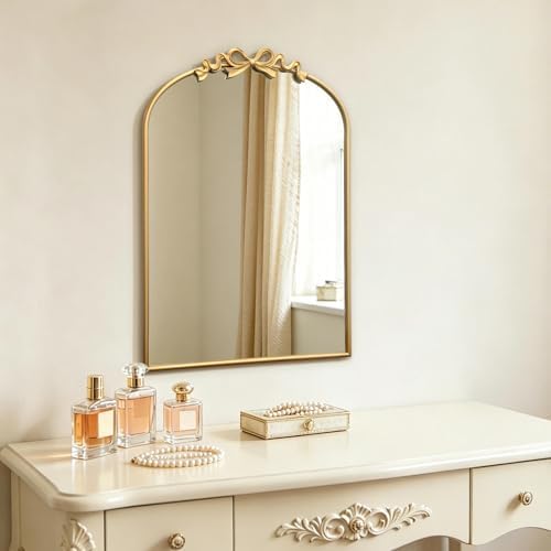 Besdomus Bow Arched Gold Mirror: 22"x30" Gold Antique Vanity Wall Mounted Mirror - Image 7