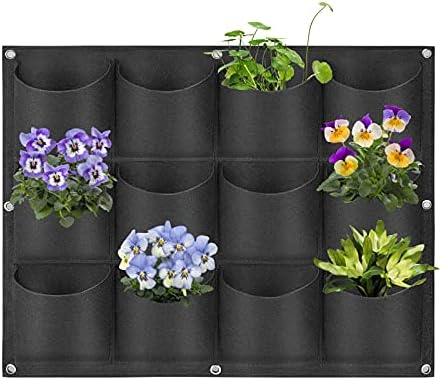 12 Pockets Hanging Planter Bags, Hanging Vertical Wall Mounted Plant Planting by Pehciroe