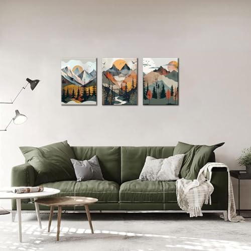 Mountain Canvas Wall Art Set of 3, Boho Sun Forest Abstract Nature Landscape - Image 6