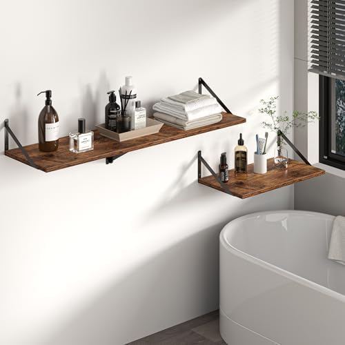 Heimlove 44W x 12D Deep Floating Shelves Set of 2 Rustic Brown - Image 7
