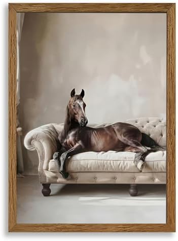 AVECCO Framed Horse Lying on Sofa Canvas Wall Art Vintage Decor 16x24 inch by Unknown