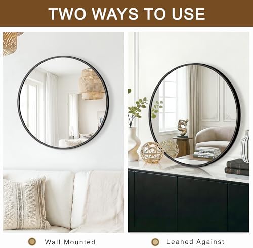 FGU Round Bathroom Mirror for Over Sink 2 Pack 22" Black Circle Wall Mirror - Image 5