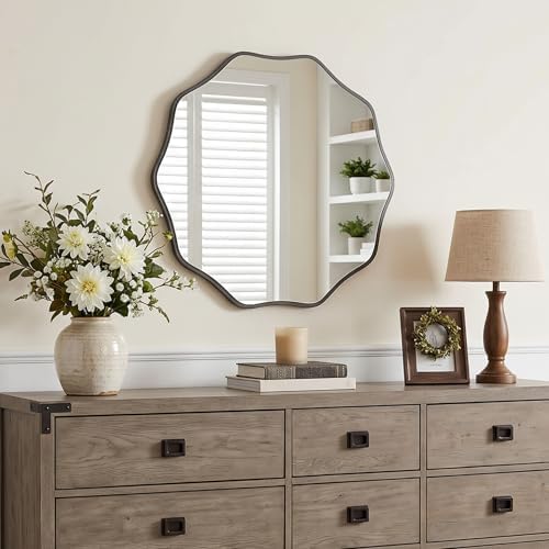 PERFNIQUE Black Scalloped Mirror, Decorative Modern Wall Decor - Image 4