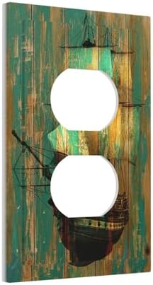 Outlet Covers Rustic Green Wood Grain Sailboat 1 Gang Duplex Light Switch Cover - Image 2
