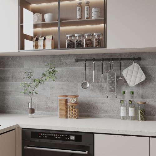 6" x 12" Concrete Gray Peel and Stick Backsplash Wall Tiles, PVC Faux Stone - Image 3