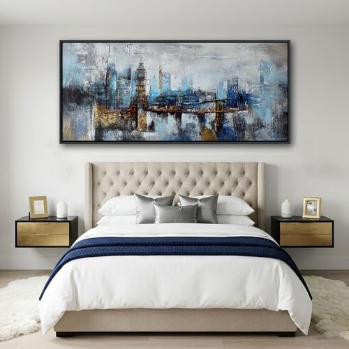 Large Wall Art for Bedroom Abstract City View Canvas Art Gray Blue Buildings - Image 4