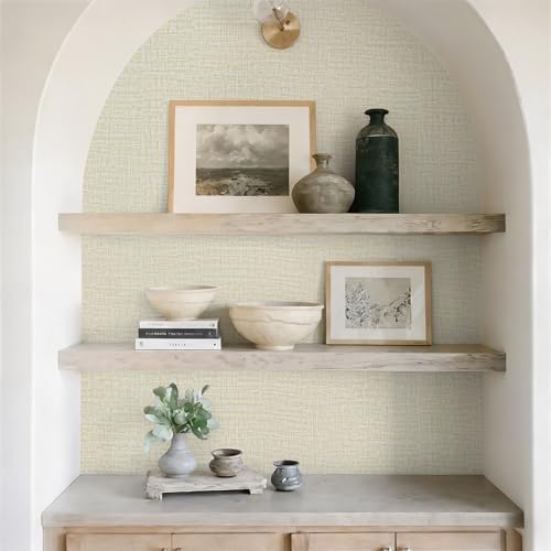 Guvana Grasscloth Peel and Stick Wallpaper Cream Textured Contact Paper Modern - Image 4