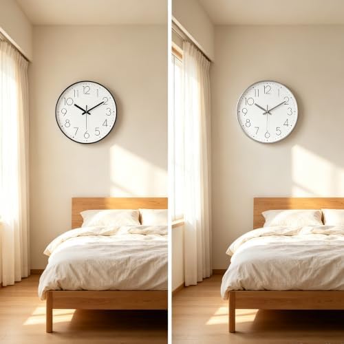 2 Pack Black&Silver Wall Clock 12" Silent Wall Clocks Battery Operated - Image 5