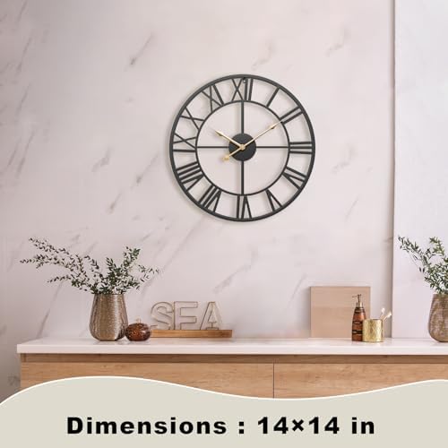 14 Inch Black Metal Roman Numerals Wall Clocks - Image 2