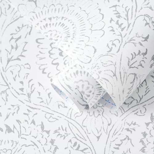 Ismoon Floral Peel and Stick Wallpaper Boho Grey and White Contact Paper by Ismoon