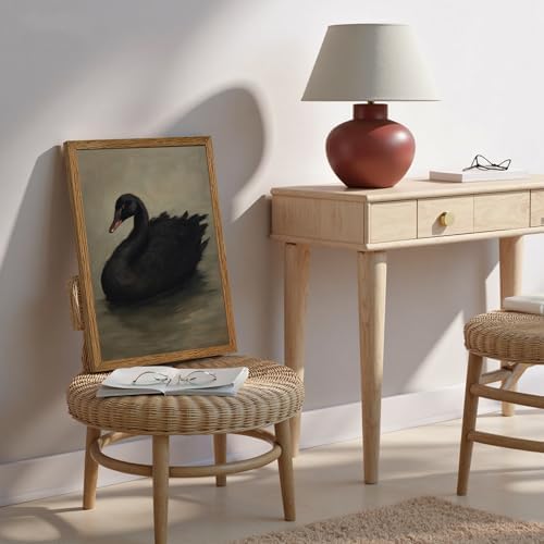 AVECCO Vintage Elegant Black Swan on Water Wall Art Canvas Framed 16x24 in - Image 5