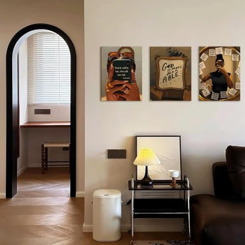 Framed Black Girl Wall Art Set of 3, Fashion Inspirational Black Woman Wall - Image 3