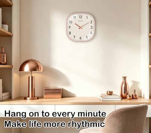14Inch Wall Clock, Rose Gold Square Silent Non Ticking Analog Clock - Image 2