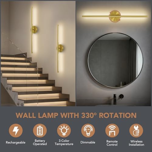 TONYFUL Battery Operated Wall Sconce Set of 2, Rechargeable Wall Lamp - Image 3