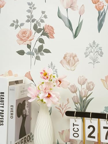 Safiyya Vintage Wallpaper Peel and Stick Floral Beige Contact Paper Roses - Image 3