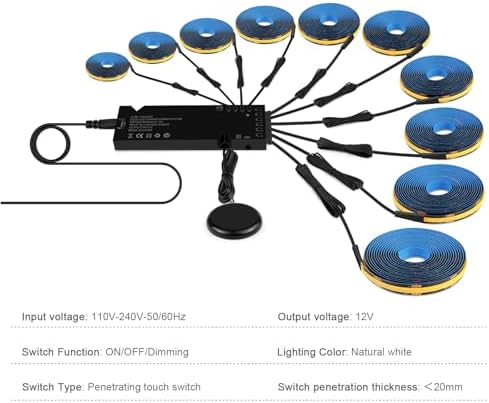 Black Cabinet Light COB LED Strip 10‑in‑1 Dimmable Touch Control - Image 6