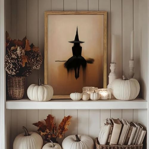 Framed Vintage Witch Wall Art, Minimalist Halloween Witch Canvas Prints - Image 2