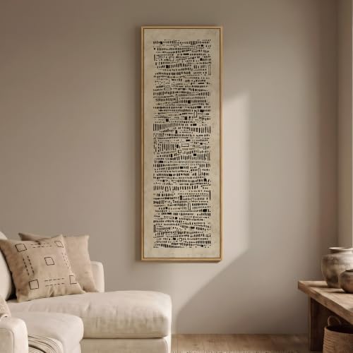 Large Framed Neutral Brown and Black Abstract Wall Art, Long Vertical 20x60 - Image 2