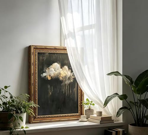 Vintage Framed Cloud Wall Art, Dark Moody Black Gold Cloud Canvas Print - Image 6