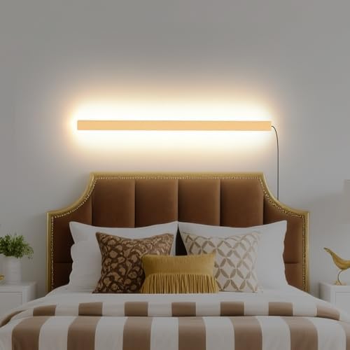 KELUOLY Modern Plug in Wall Lights, 31.4 inch Frosted Gold LED Long Wall Sconce by KELUOLY