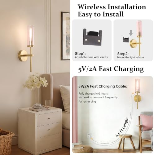 Shenmoyl Battery Operated Wall Sconces Set of 2, Dimmable Wall Lights - Image 6