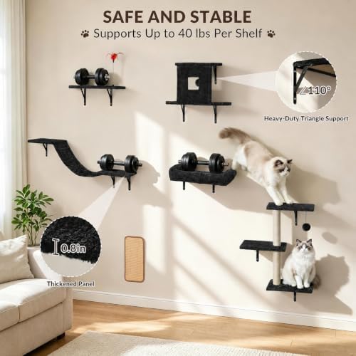 Cat Wall Shelves, 6-in-1 Cat Wall Furniture Set - Image 5