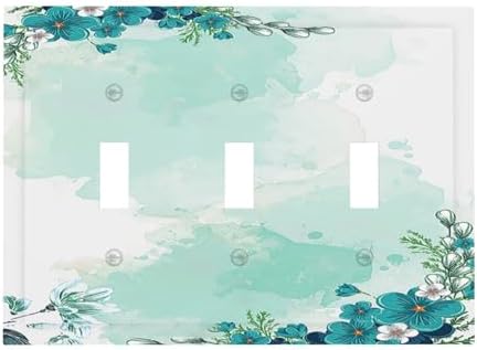 Decorative Switch Plates Blue Green Flowers Light Green Watercolor Patterns 3 by Lightswitchcovers