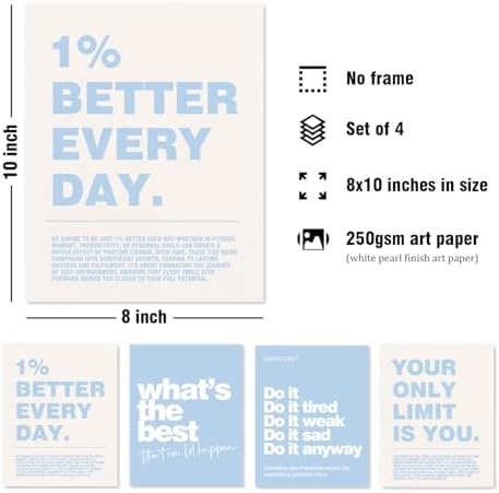 DSHFG Blue Motivational Inspirational Office Wall Art Decor Prints 4Pcs - Image 2